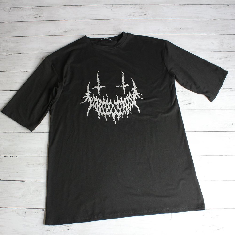 Shein Men's Halloween Athletic T Shirt Size XS Scary Haunted Face Black